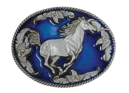 Каубойска катарама - галопиращ кон, син фон / Western Express